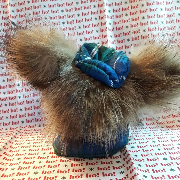 Tartan Teddy Bear Christmas Ornament - Genuine Fur - Coyote - Picture 5 of 6